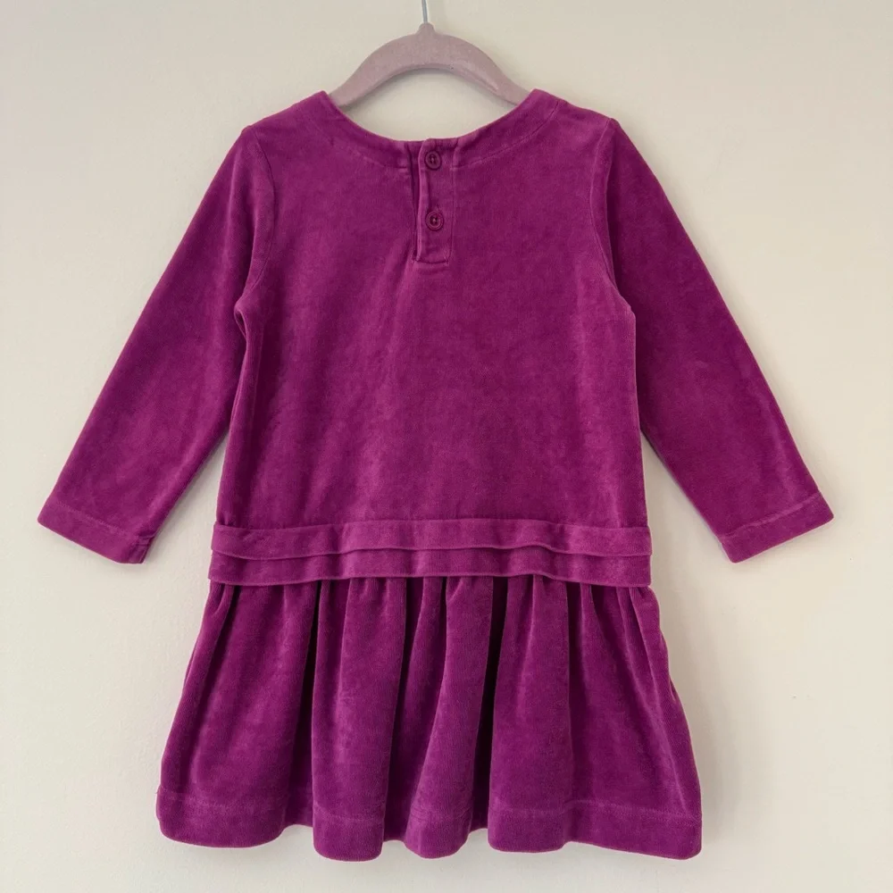 Hanna Andersson Magenta Fuchsia LS Velour Dress with Ruffle Hem, Size 3
